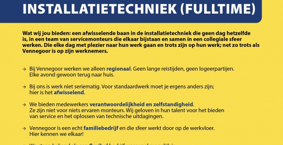 Vacature allround servicemonteur - Vennegoor Installatie